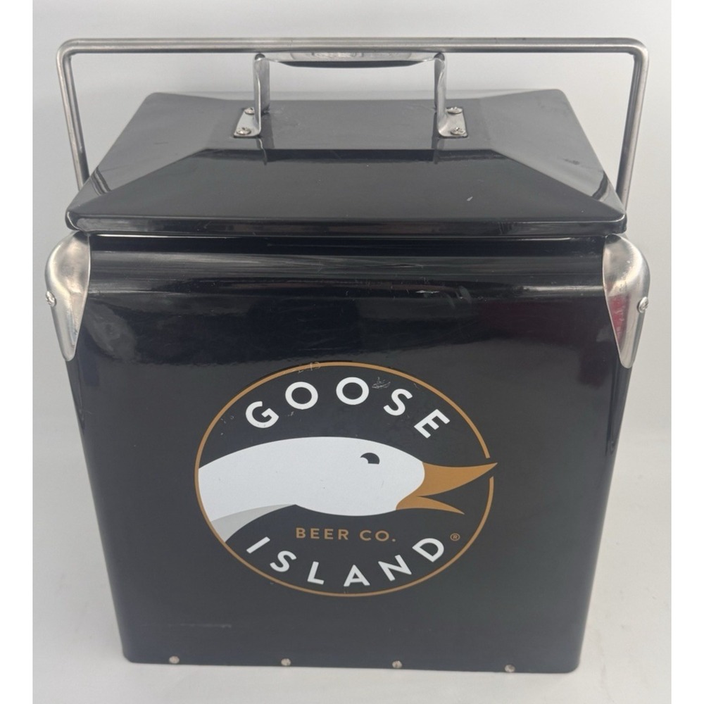 Goose Island Beer Company Metal Picnic Cooler Ice Chest 12x11x9 w/Handle Black